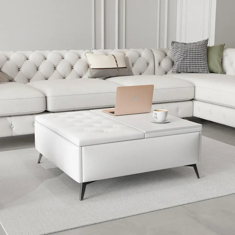 Pouf contenitore quadrato con piano sollevabile e tavolino da caffè da 35"