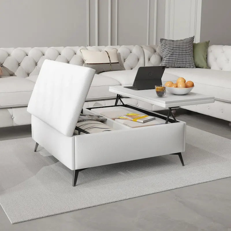 Pouf contenitore quadrato con piano sollevabile e tavolino da caffè da 35"