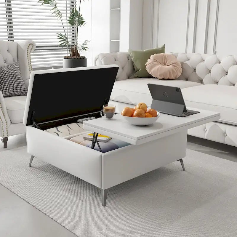 Pouf contenitore quadrato con piano sollevabile e tavolino da caffè da 35"