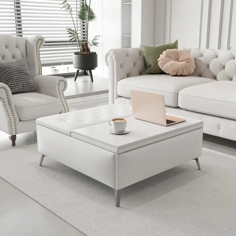 Pouf contenitore quadrato con piano sollevabile e tavolino da caffè da 35"