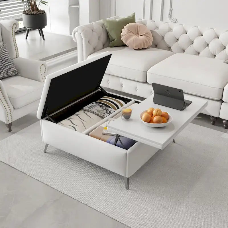 Pouf contenitore quadrato con piano sollevabile e tavolino da caffè da 35"