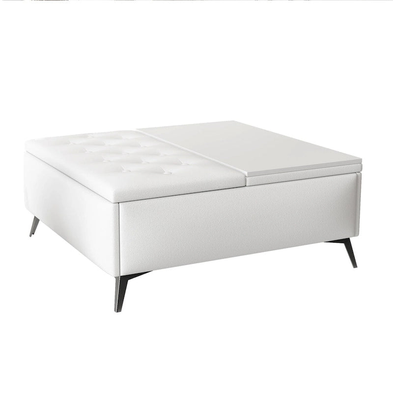 Pouf contenitore quadrato con piano sollevabile e tavolino da caffè da 35"