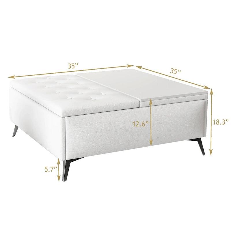 Pouf contenitore quadrato con piano sollevabile e tavolino da caffè da 35"